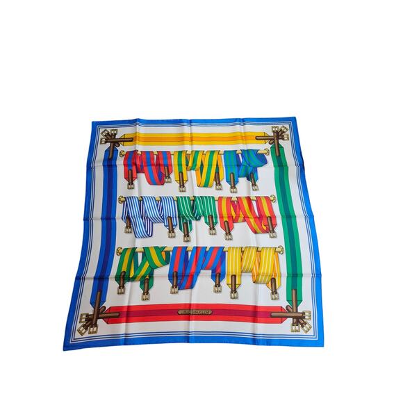 Hermès 1990s Les Sangles J.Metz Silk Scarf Equestrian France 35 in Carre 90 - Picture 9 of 10